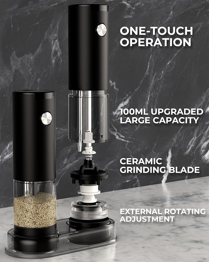 Electric Salt and Pepper Grinder Set, Automatic Battery Salt and Pepper - Image 6
