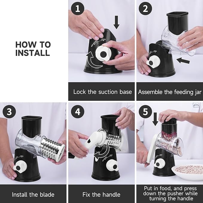 Rotary Cheese Grater with Handle, Kitchen Mandoline Vegetable Slicer with 3 - Image 6
