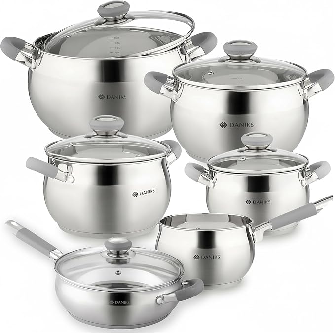Daniks Modern 11-Piece Stainless Steel Cookware Set by Daniks