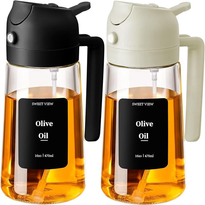 SWEET VIEW 2PCS Oil Sprayer for Cooking, 16oz/470ml Glass Oil Dispenser/Pour by SWEETVIEW