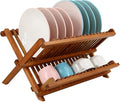 Utoplike Teak Dish Drainer Rack Collapsible 2 Tier Dish Rack Dish Drying Rack by Utoplike