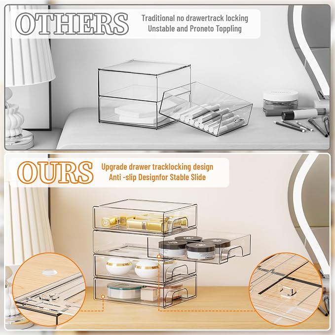 Yieach 8 Pack Small Clear Stackable Storage Drawers, 2.2'' Tall Desk - Image 4