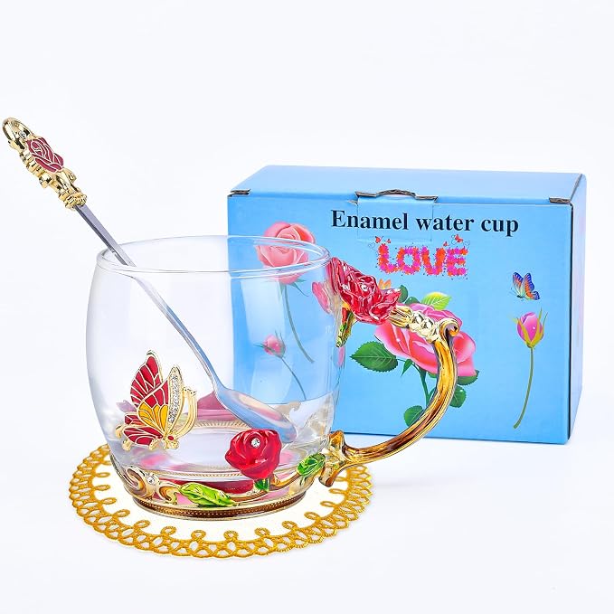 OEAGO Gifts for Mom Women Mothers Day Valentines Day Gifts Glass Coffee Enamels - Image 7