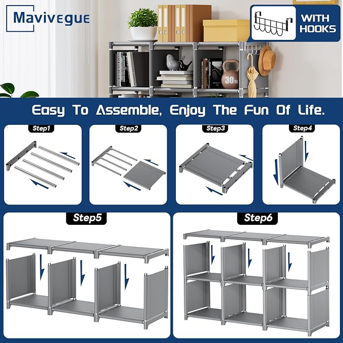 Mavivegue Book Shelf, 12 Cube Storage Organizer, DIY Bookcase, Metal Cube - Image 8