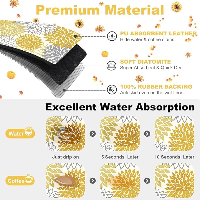 Findosom 2PCS 12" x 20" Fall Dish Drying Mat & 24" x 5.5" Sink Splash Guard - Image 3