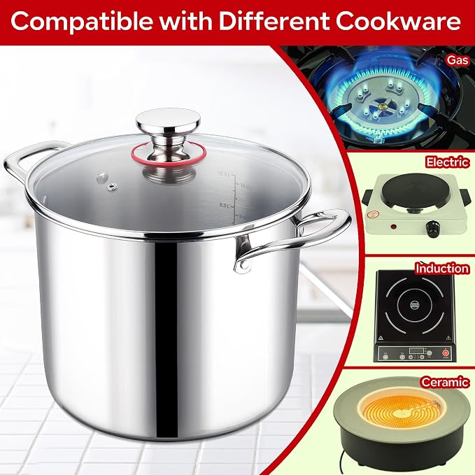 LIANYU 12 QT Stock Pot with Lid, 12 Quart Deep Tall Large Soup Pot - Image 5