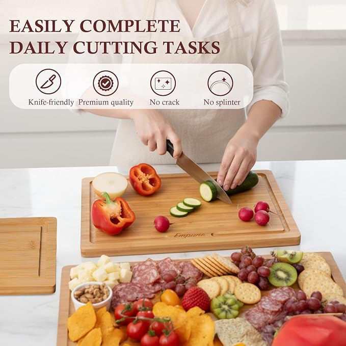 Empune Bamboo Cutting Board Set, Wood Cutting Boards - Image 7