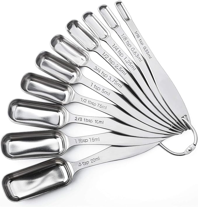 FANGSUN Narrow Measuring Spoons Set of 10, Heavy-Duty Stainless Steel Measuring by FANGSUN