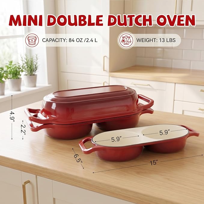 Double Dutch Oven Pot with Lid, Enameled Cast Iron Bread Loaf Pan, Dutch Oven - Image 3