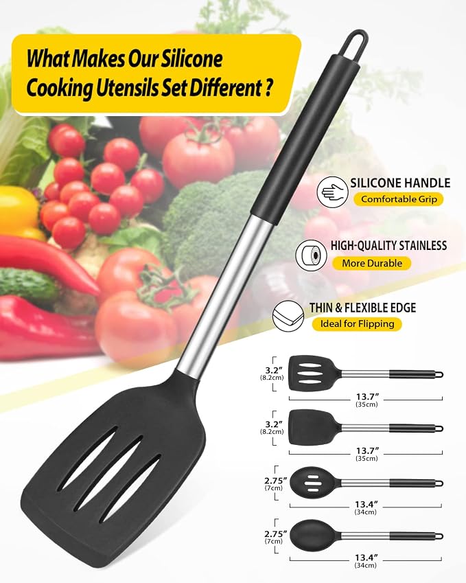 Pack of 4 Silicone Cooking Utensils Set, Non Stick Large Solid Spatulas - Image 2