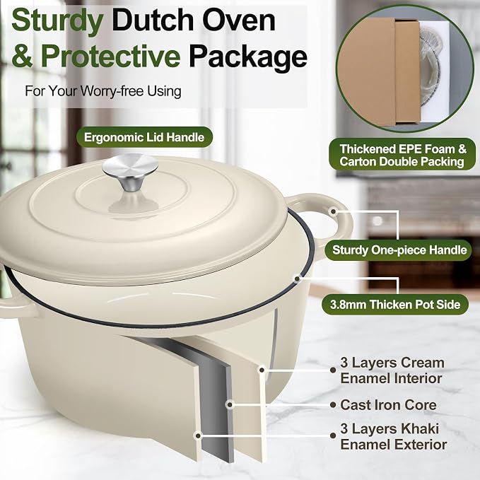 P&P CHEF 7QT Enameled Dutch Oven, Cast Iron Dutch Oven Pot - Image 3
