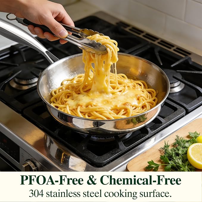 Umite Chef 12 inch 5 Ply Stainless Steel Frying Pan Non-Toxic PFOA&PTFE Free - Image 6