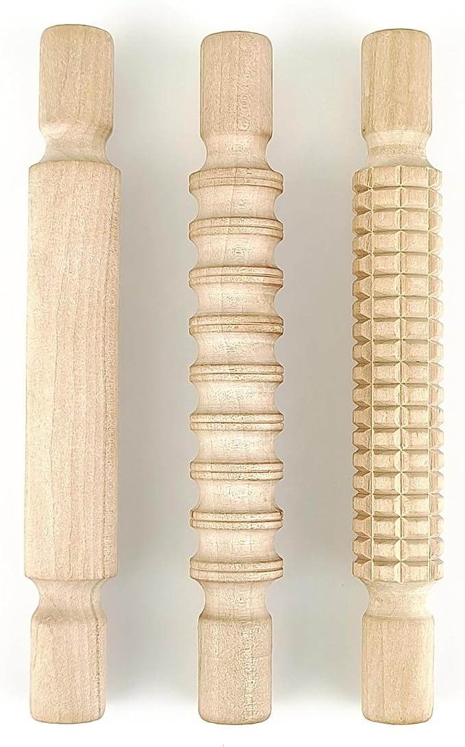 3 pcs 8 Inch Wood Rolling Pin, Arts and Crafts by Kang%26Chang