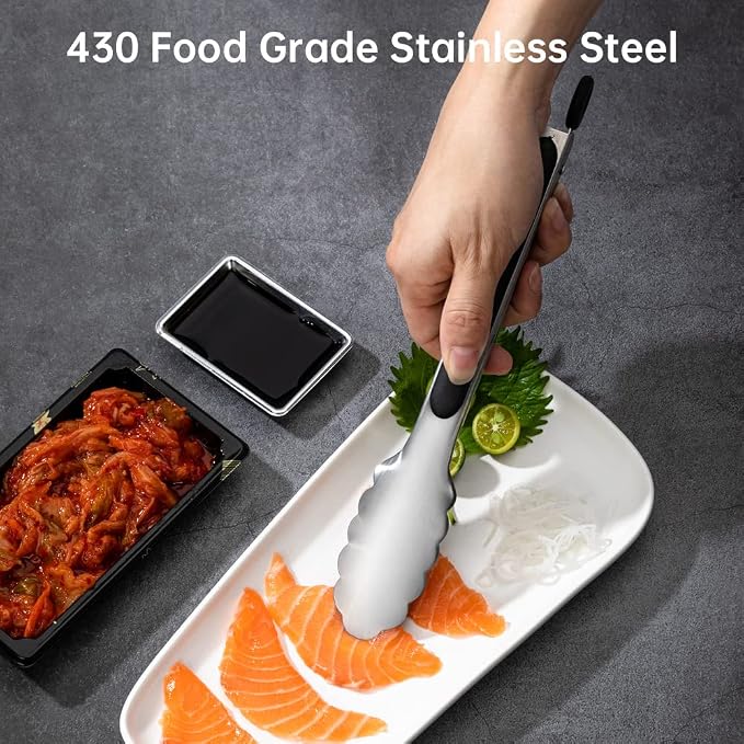 9 & 12 Inch Kitchen Tongs, Stainless Steel Metal Tongs Cooking Tongs, - Image 6