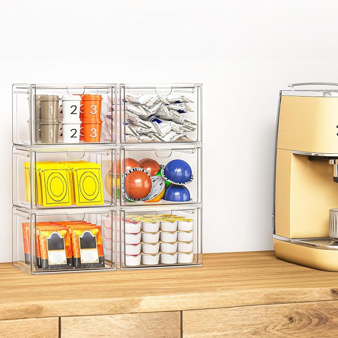 caktraie 6 Pack Small Stackable Stroage Drawers, Acrylic Bathroom Makeup - Image 4