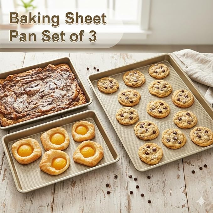 Baking Sheet Pan Set of 3 | Nonstick Cookie Sheets - Image 9
