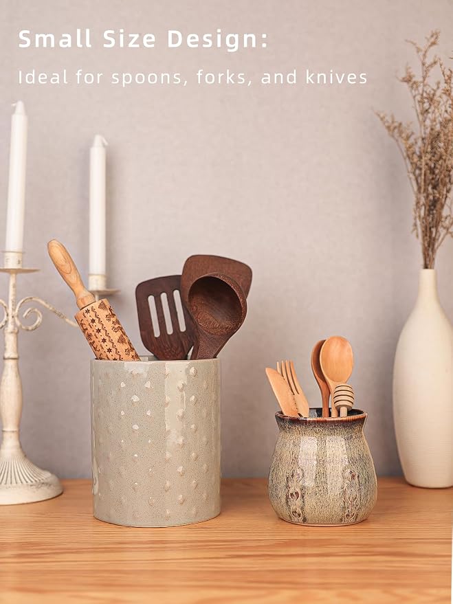 Ceramic Utensil Holder, Small Utensil Crock Ideal - Image 3