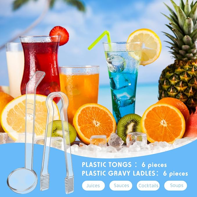 12 Pieces Plastic Serving Utensils Set Including 6 Pcs 1 oz Small Ladle and 6 - Image 3