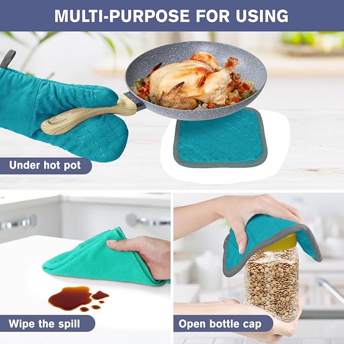 6 Pcs Oven Mitts and Pot Holders, 500℉ Heat Resistant Oven Mitts - Image 5