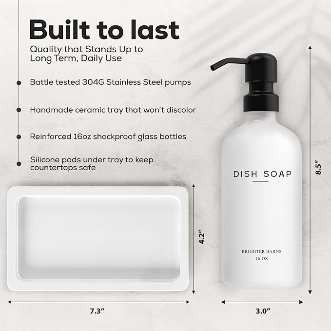 White Glass Hand and Dish Soap Dispenser Set by Brighter Barns - Image 3