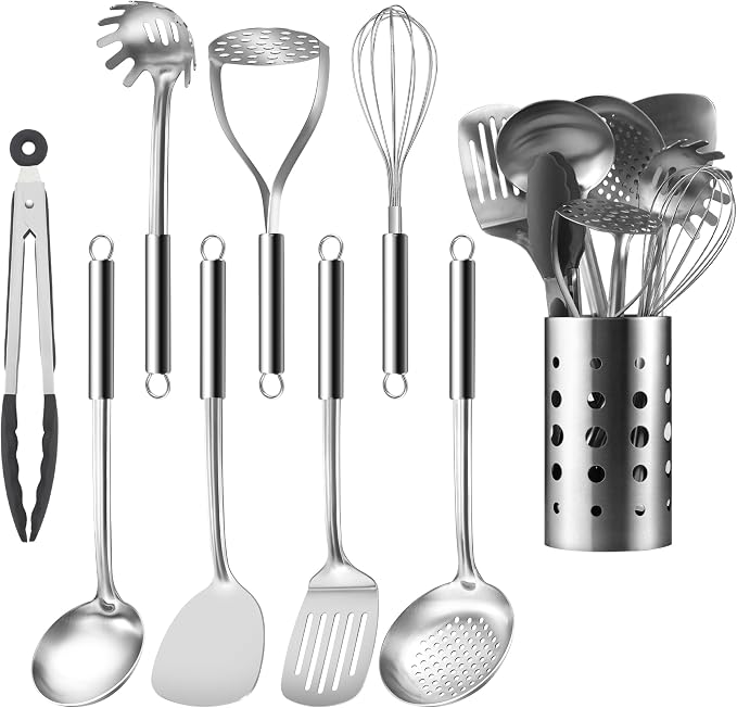 Pleafind Stainless Steel Cooking Utensils Set, Nonstick Kitchen Tools Set by Pleafind