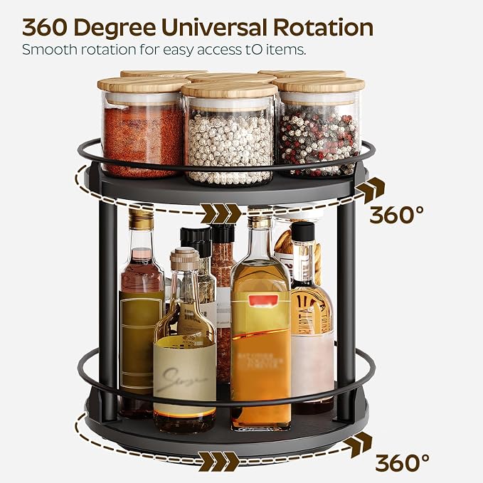YATINEY Lazy Susan Organizer, Rotating Spice Rack, 2 Tier Spice Turntable - Image 3