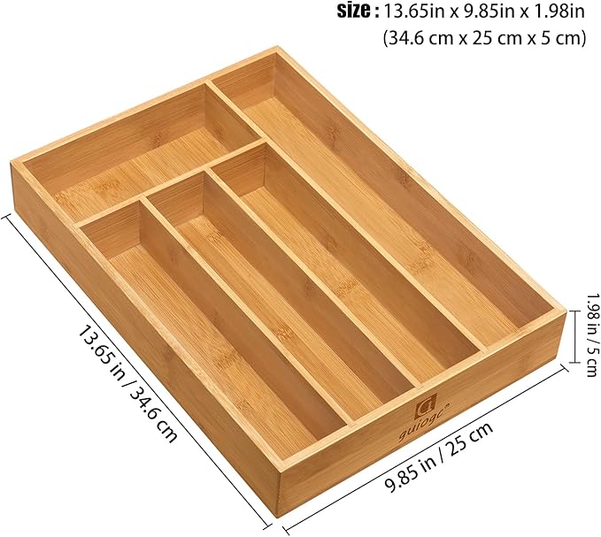 guiogc Kitchen Bamboo Silverware Drawer Organizer，Silverware Organizer and - Image 2