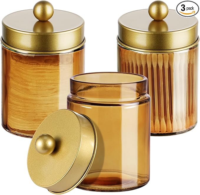 3 Pack Apothecary Jar Canisters Bathroom Vanity Organizer by Komashr