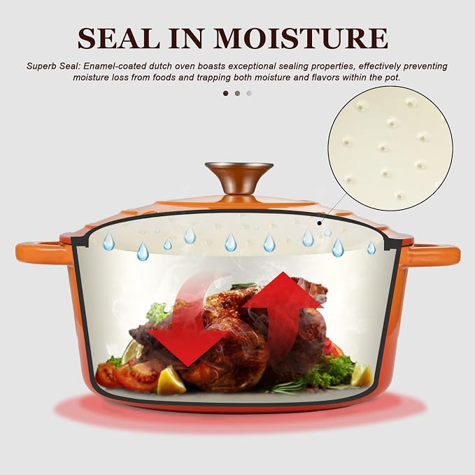 Overmont Enameled Cast Iron Dutch Oven - 7QT Pot - Heavy-Duty Cookware - Image 2