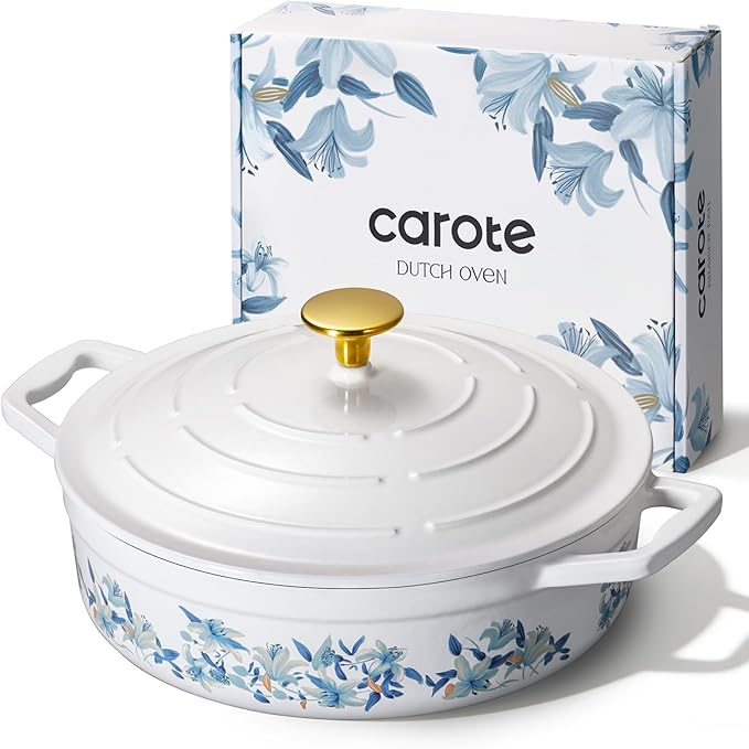 CAROTE 3.5QT Shallow Dutch Oven Enameled Cast Iron Braiser by CAROTE