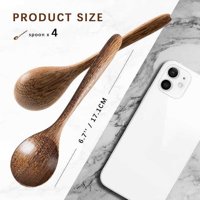 4 PCS Wooden Spoons for Honey, 6.7 inch Small Wooden Spoons - Image 2