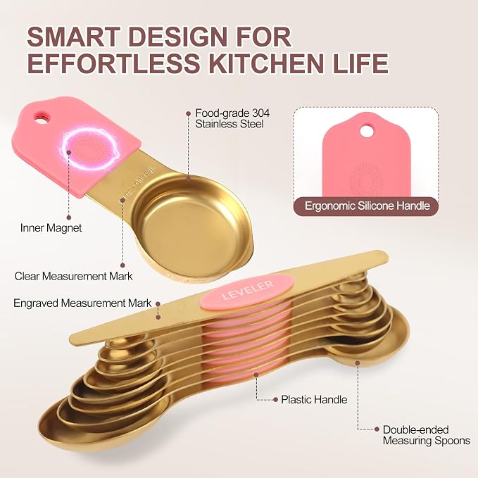 16-Piece Stainless Steel Measuring Cups and Spoons Set, Strong Magnetic Nesting - Image 2
