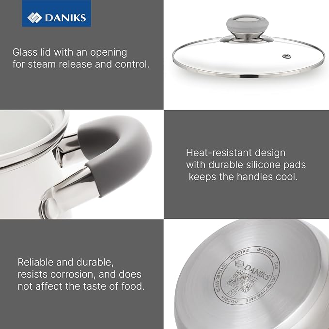 Daniks Modern 10-Piece Stainless Steel Cookware Set - Image 6