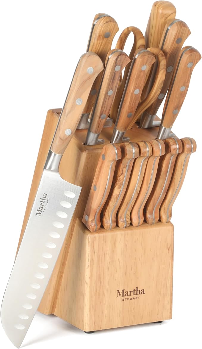 Martha Stewart Austenwood 15-Piece Knife Block Set, German Stainless Steel by MarthaStewart