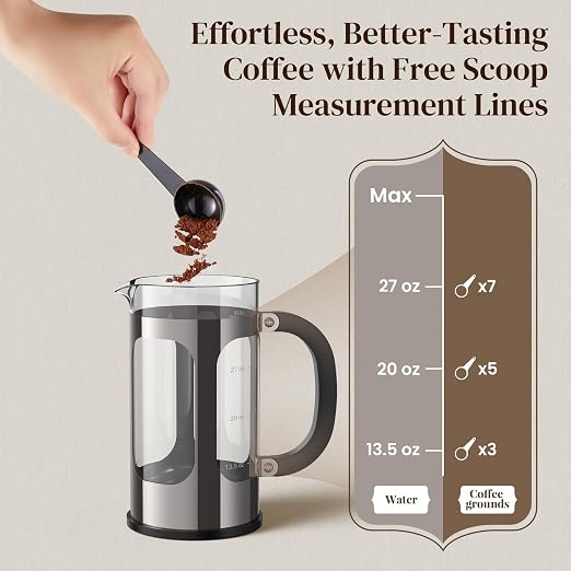 Veken French Press Coffee Maker 34oz, No Plastic Touching Cafe, Thickened Glass - Image 9