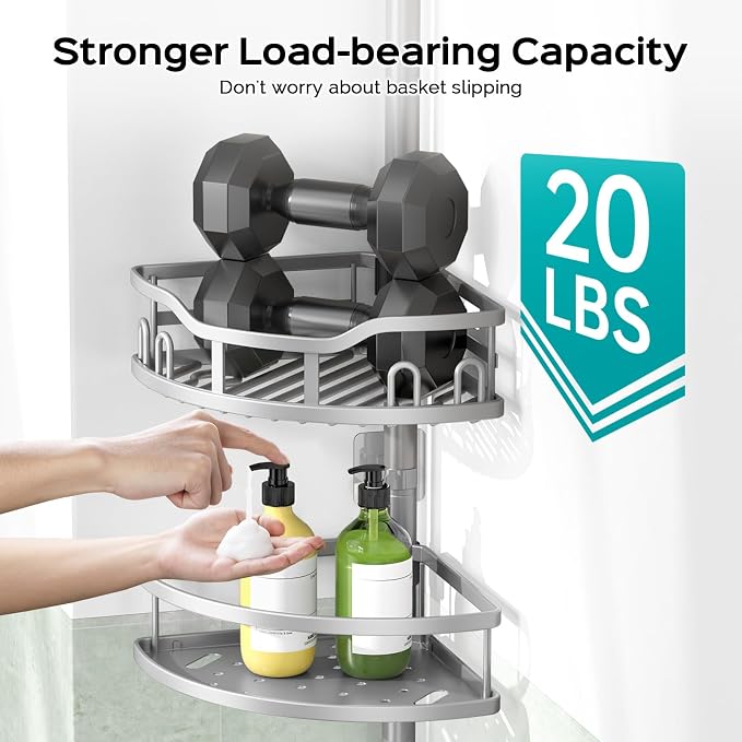 HAMITOR Corner Shower Caddy Tension Pole: Rustproof 4-Tier Bathroom Organizer - Image 3