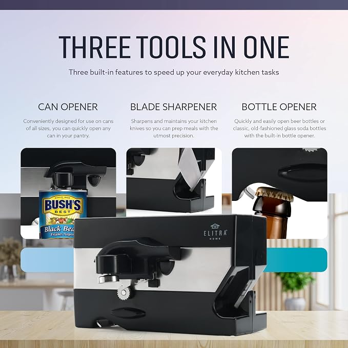 ELITRA HOME 3 in 1 Under the Cabinet Electric Can Opener, Blade Sharpener - Image 5