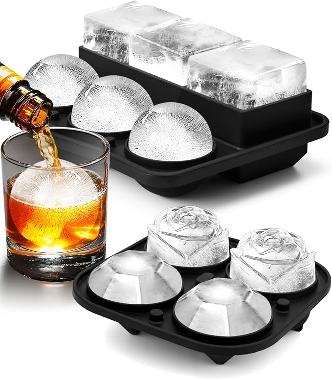 Ice Cube Tray with Lid, Silicone Ice Molds with Round, Large Ice Cube Mold by AMFOCUS