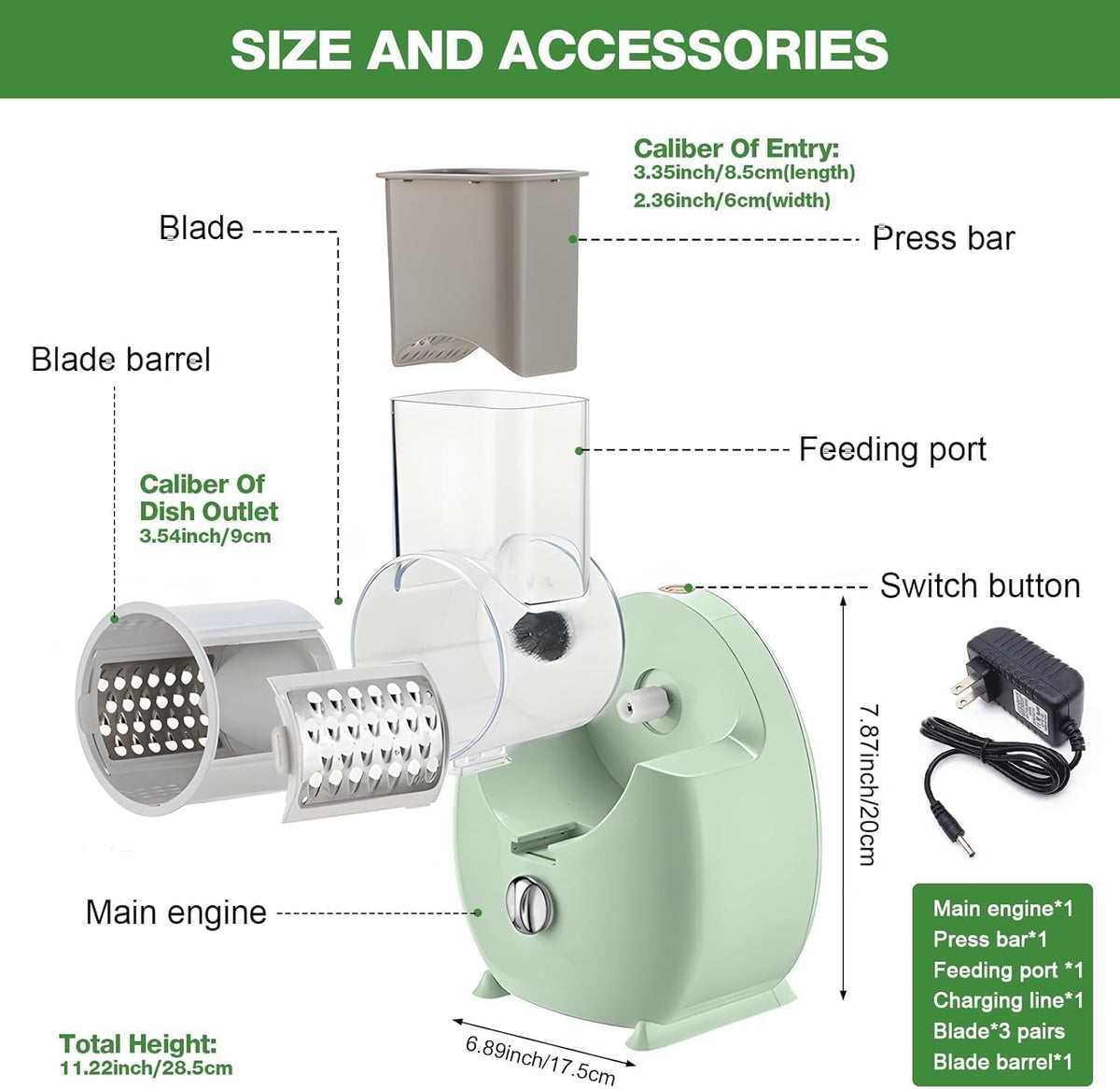 Electric Cheese Grater for Block Cheese - 3 in 1 Rotary Cheese Grater