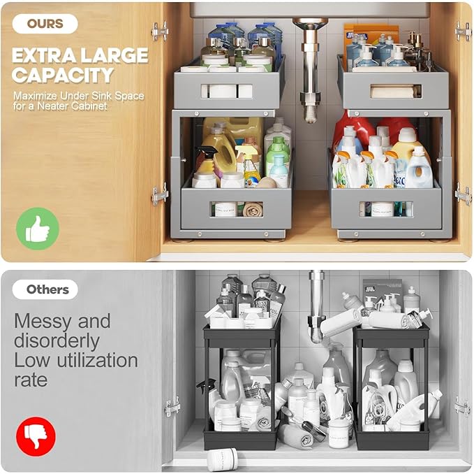 1 Pack 19IN Depth Under Sink Organizer, 2-Tier Pull Out Cabinet Organizer - Image 3