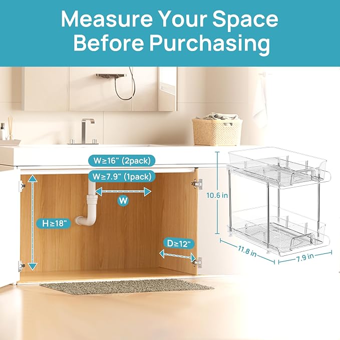 Vtopmart 4 Pack 2 Tier Bathroom Under Sink Organizers and Storage, Pull Out - Image 5