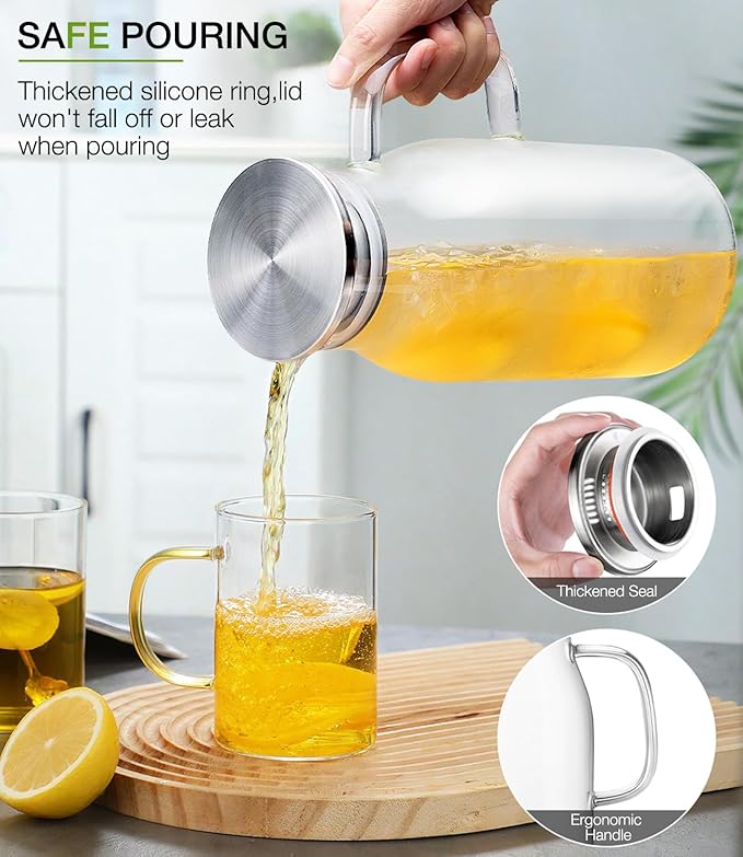 LUNA&MANTHA Glass Pitcher, 2 Liter 68oz Water Pitcher - Image 2