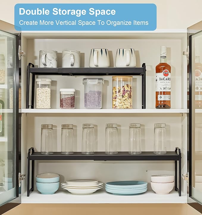 1 Pack Expandable Cabinet Countertop Shelves, Stackable Shelves Organizers - Image 7