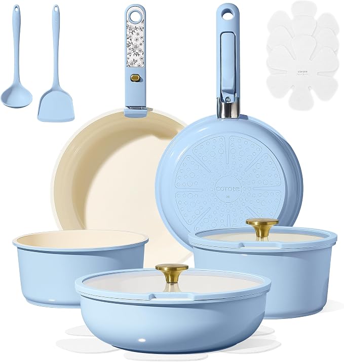 CAROTE 15Pcs Ceramic Cookware Set, Pots and Pans Set Non Stick, Kitchen Cooking by CAROTE