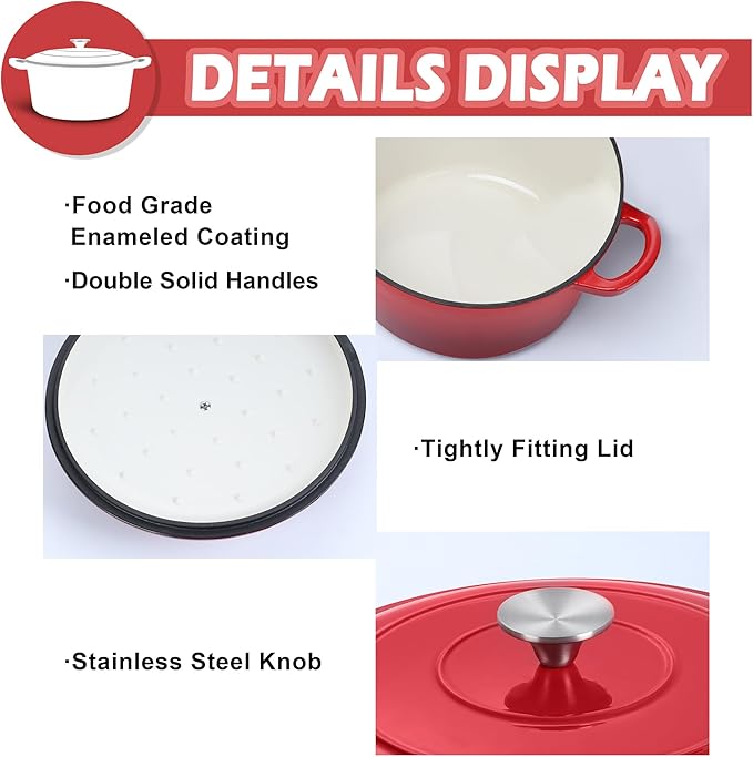 TeamFar 3qt Dutch Oven, Small Enameled Cast Iron Dutch Oven Pot - Image 3