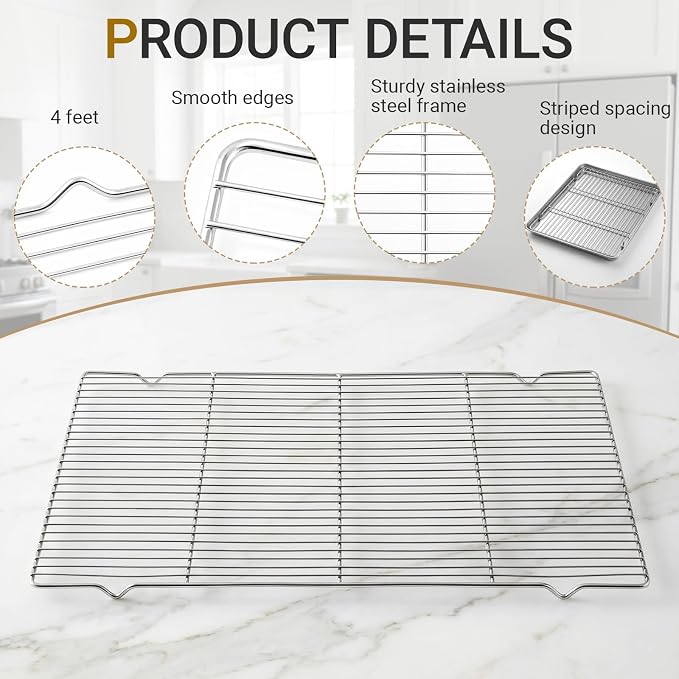 Lounsweer 2 Pack Cooling Racks, 24L x 16W x 1H Stainless Steel Wire Rack - Image 3