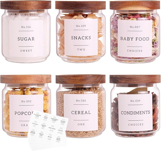 6 Set Glass Pantry Storage Jars - 15oz Thicken Glass Kitchen Canisters with 132 by CZZGSM