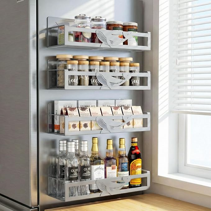 Magnetic Spice Rack for Refrigerator, 4 Pack Metal Magnetic Shelf Organizer for - Image 9