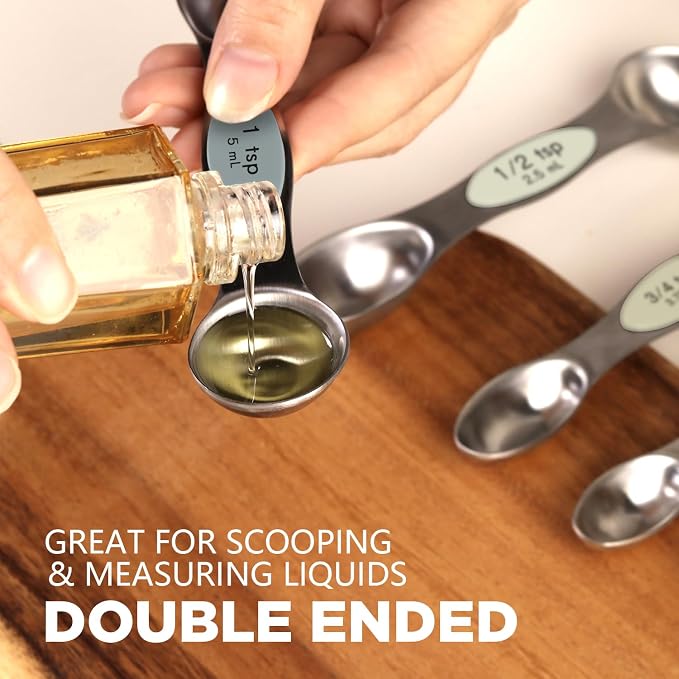 ChefAide Pack of 8 Stainless Steel Magnetic Measuring Spoons Set, Dual Sided - Image 5