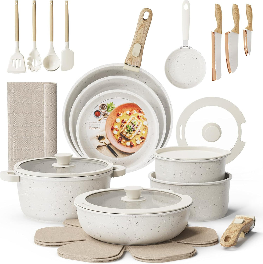 31Pcs Pots and Pans Set Non Stick Ceramic Cookware Set w/Removable